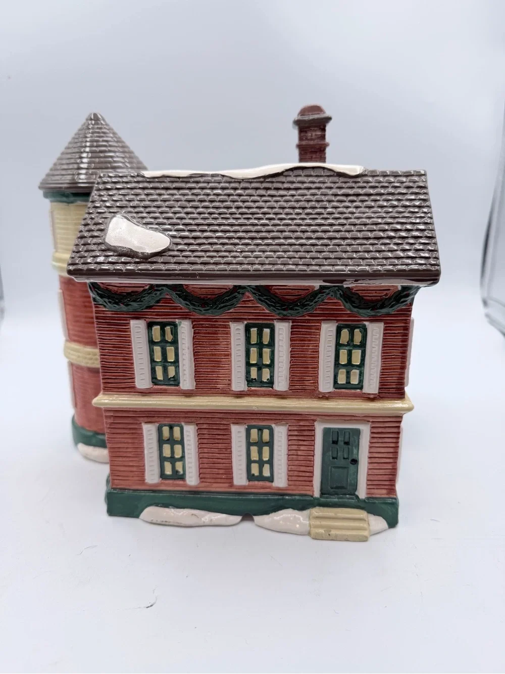 Holiday Victorian Ceramic House Figurine in Green and Red Vermont collection